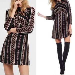 NWT Free People  Stella knit Black and Pink Patterned Mini Dress